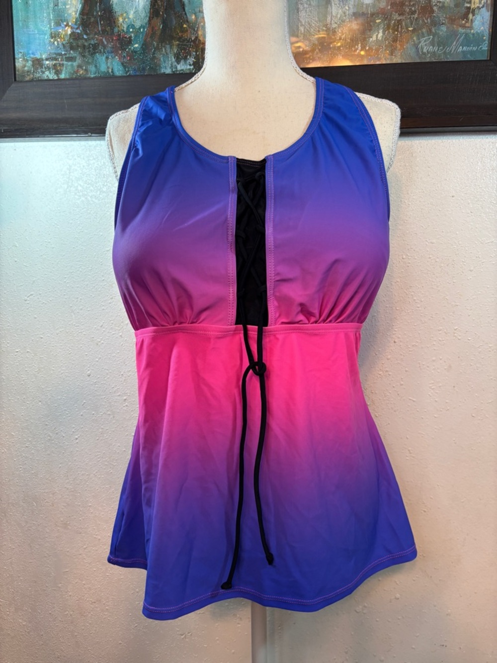 Ombre Purple-Pink Lace-Up Tankini Set
